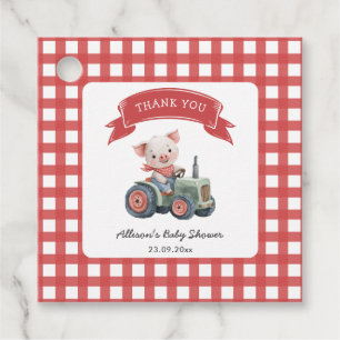 Niedliche Barnyard Pig Baby Dusche Rote Streifen Geschenkanhänger