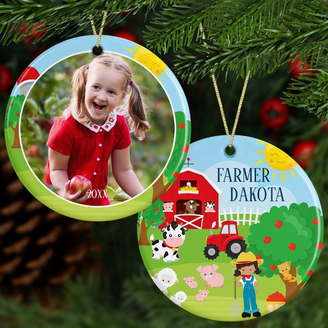 Niedliche Barnyard Tiere, Bauer Girl Foto Weihnach Keramik Ornament (Von Creator hochgeladen)