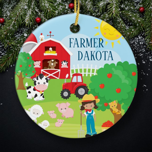 Niedliche Barnyard Tiere, Bauer Girl Weihnachten Keramik Ornament (Von Creator hochgeladen)