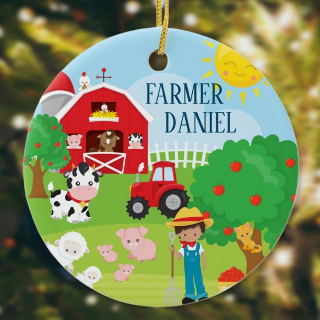 Niedliche Barnyard Tiere, Bauer, Traktor Weihnacht Keramik Ornament (Von Creator hochgeladen)