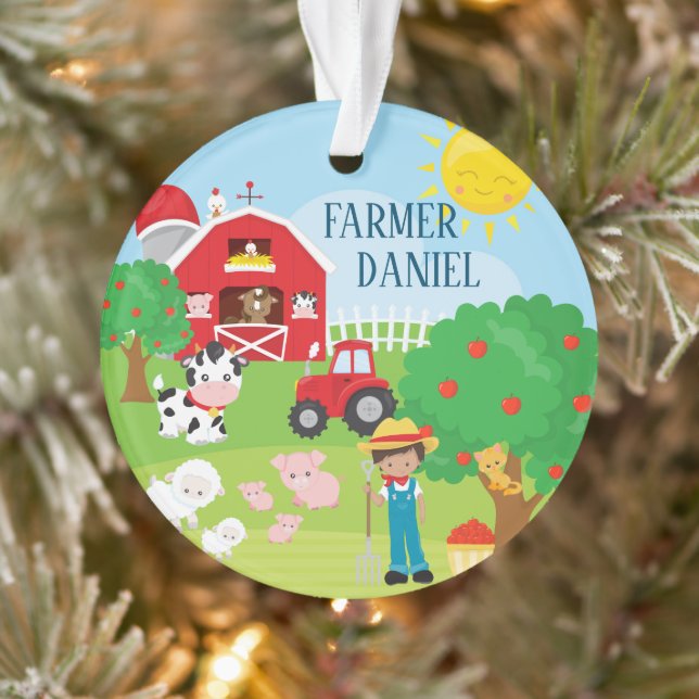 Niedliche Barnyard Tiere, Bauer, Traktor Weihnacht Ornament (Baum)