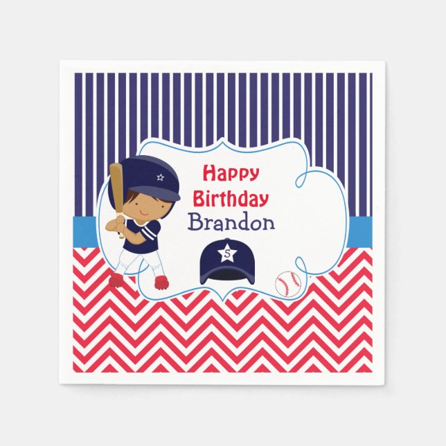Niedliche Baseball American Boy Birthday Party Serviette (Vorderseite)