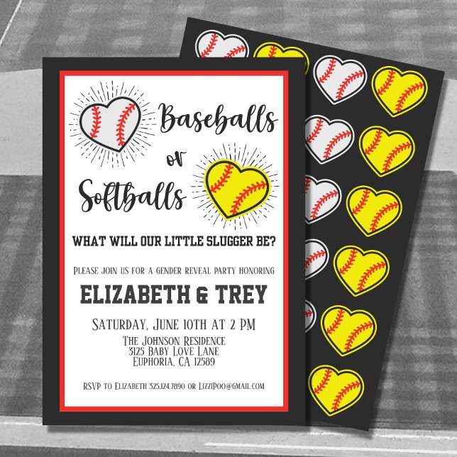 Niedliche Baseballs- oder Softball-Genderoffenbaru Einladung (The perfect gender reveal invite for baseball and softball lovers.  )