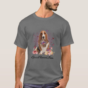 Niedliche Basset Hound Mama Blume Glücklich Mutter T-Shirt