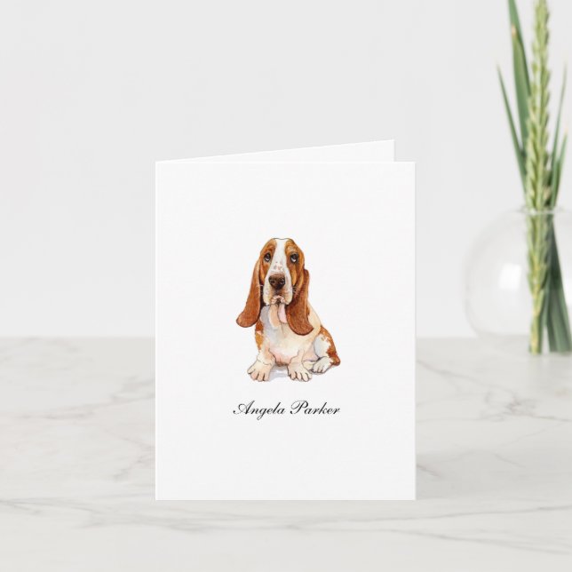 Niedliche Basset Hound Wasserfarbe gefaltet Danke  (Vorderseite)