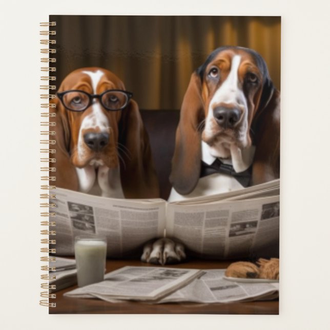 Niedliche Basset-Hunde beim Lesen einer Zeitung Planer (Vorderseite)