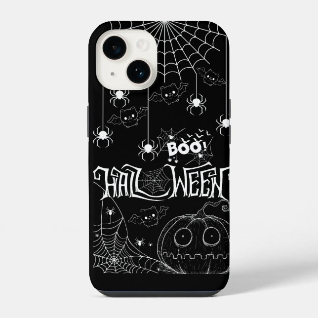 Niedliche Bats & Spooky Pumpkins iPhone Case 14 Hülle (Rückseite)