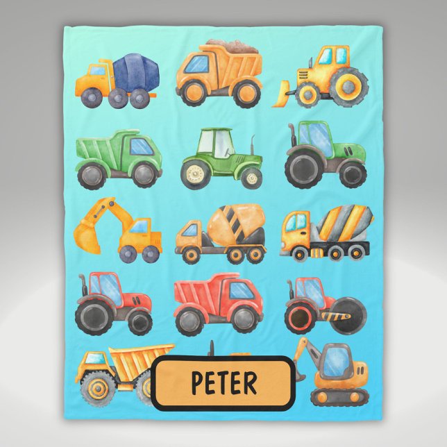 Niedliche Baufahrzeuge Boys Personalisiert Fleecedecke (Von Creator hochgeladen)