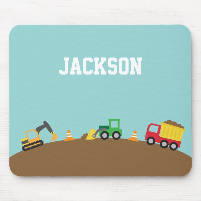 Niedliche Baufahrzeuge Boys Personalisiert Mousepad (Vorne)