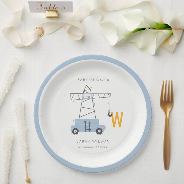 Niedliche Baukraniche Kinderdusche Pappteller (Hochzeit)