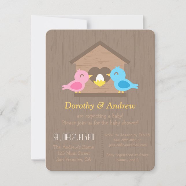 Niedliche Bäume Birdhouse Egg Bird Baby Dusche Einladung (Vorderseite)