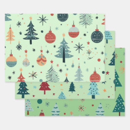 Niedliche Baumkronen Weihnachtsfeiertage Winterkoo Geschenkpapier Set
