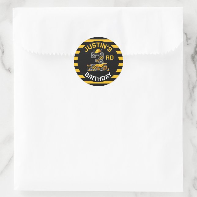 Niedliche Bauweise 3. Geburtstag Runder Aufkleber (Tasche)