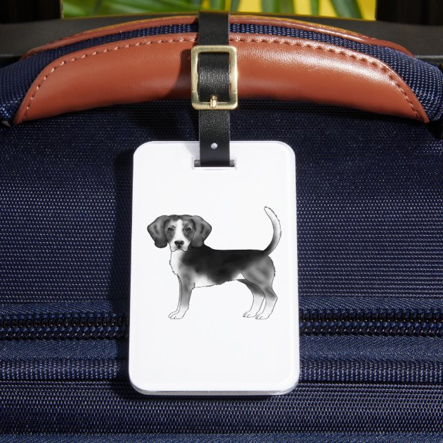 Niedliche Beagle-Hunde-Illustration in Schwarzweiß Gepäckanhänger (Vorderseite Insitu 2)