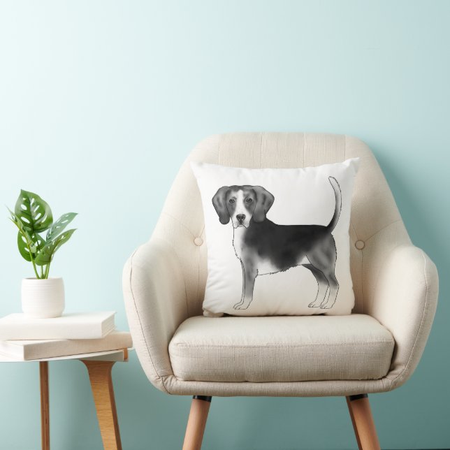 Niedliche Beagle-Hunde-Illustration in Schwarzweiß Kissen (Stuhl )