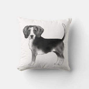 Niedliche Beagle-Hunde-Illustration in Schwarzweiß Kissen