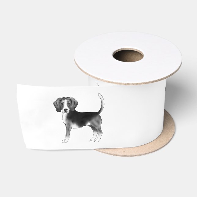 Niedliche Beagle-Hunde-Illustration in Schwarzweiß Satinband (Spule)