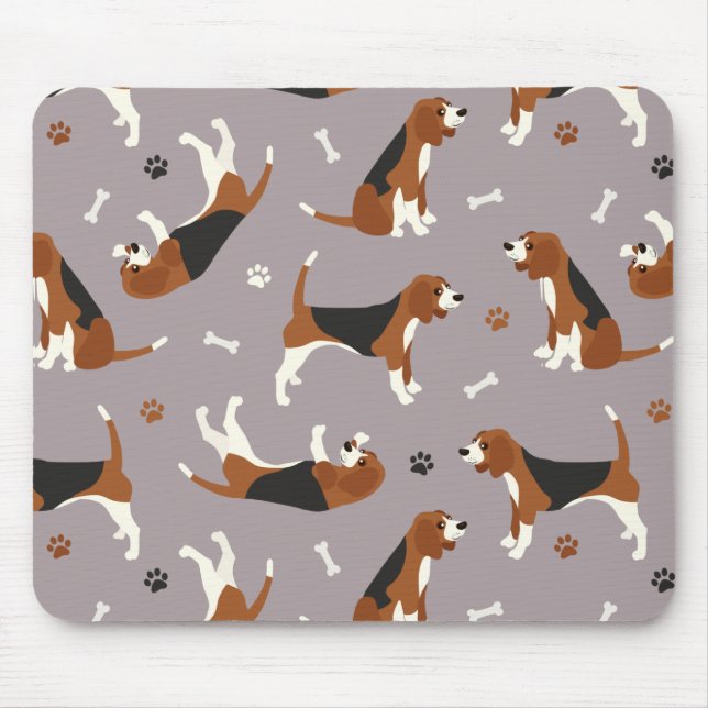 Niedliche Beagle Paws and Bones Grau Mousepad (Vorne)