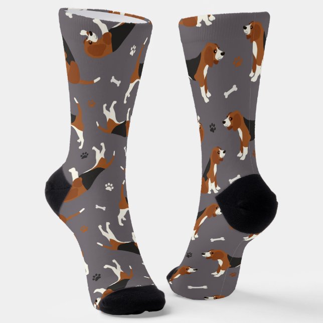 Niedliche Beagles Paws and Bones Grau Socken (Gewinkelt)
