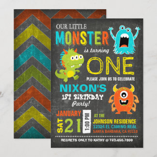 Niedliche Beängstigende Kleine Monster zum Geburts Einladung