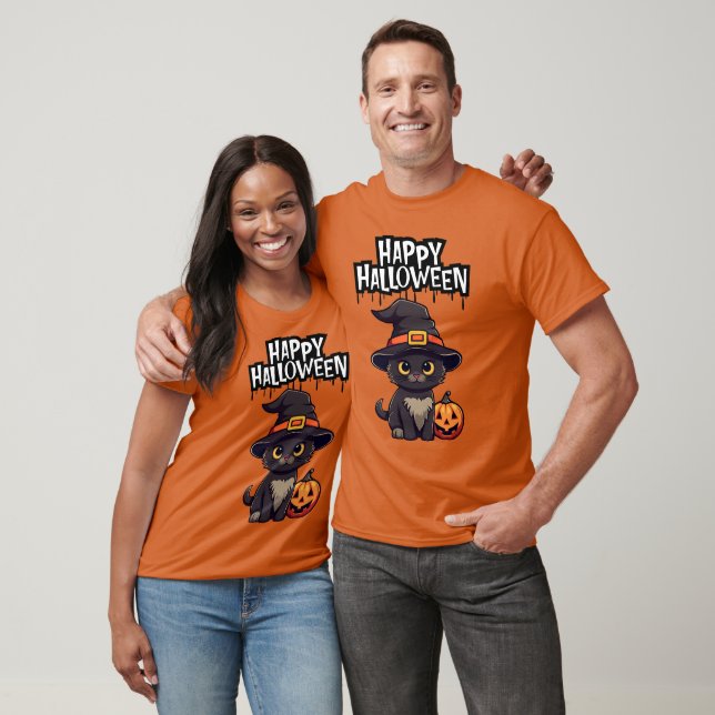 Niedliche Beängstigende Schwarze Katze mit Pumpkin T-Shirt (Unisex)