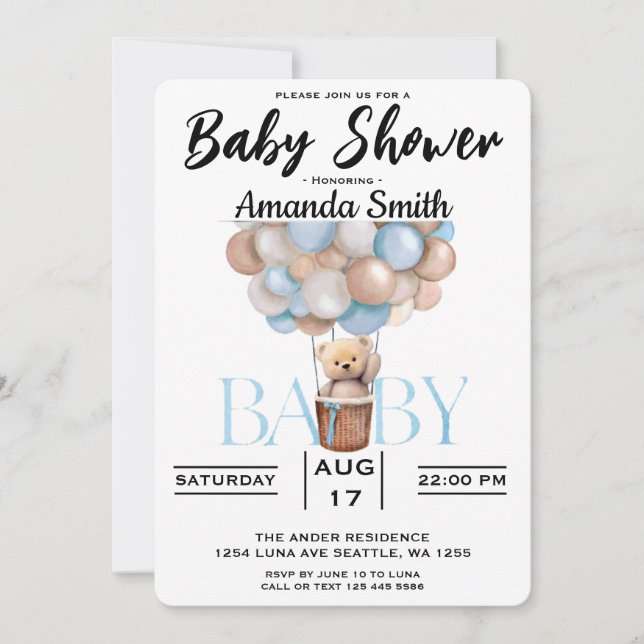 Niedliche Bear Baby Dusche Einladung (Vorderseite)