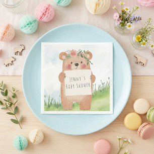 Niedliche Bear Baby Dusche rustikale Waldfläche Serviette