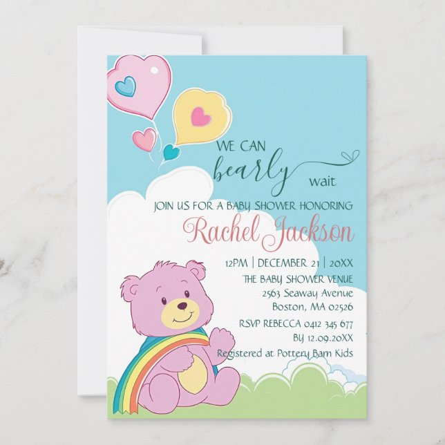 Niedliche Bearly Wait Baby Dusche Cloudy Heart Bal Einladung (Vorderseite)