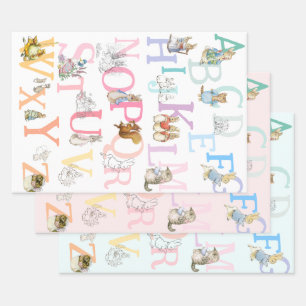 Niedliche Beatrix Potter Alphabet Geschenkpapier Set