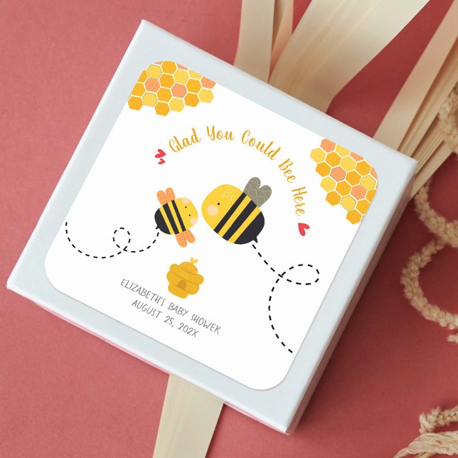 Niedliche Bee Baby Dusche Danke, hier Kawaii zu se Quadratischer Aufkleber (Von Creator hochgeladen)