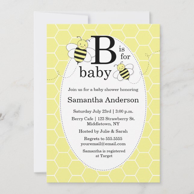 Niedliche Bee Baby Duwer Invitation - Gender Neutr Einladung (Vorderseite)