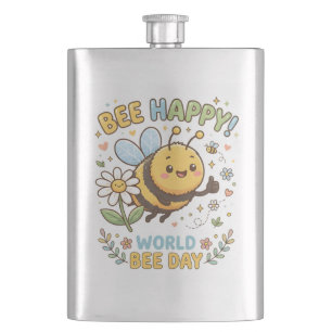Niedliche "Bee Happy!"-Illustration für den Weltbi Flachmann