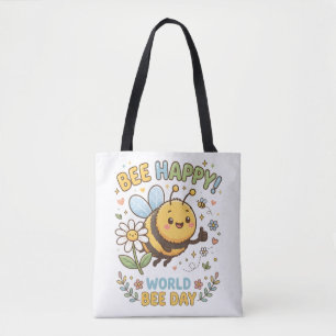 Niedliche "Bee Happy!"-Illustration für den Weltbi Tasche