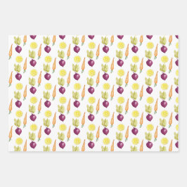 Niedliche Beets Lemon and Carroons Wasserfarbmuste Geschenkpapier Set