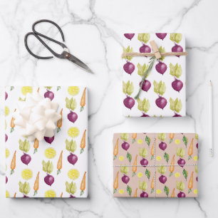 Niedliche Beets Lemon and Carroons Wasserfarbmuste Geschenkpapier Set