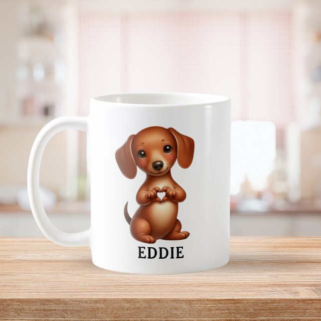 Niedliche Begleiter-Dackel Erstellen eines Herzens Kaffeetasse (Cute Pet Dachshund Creating a Heart with Paws Coffee Mug)