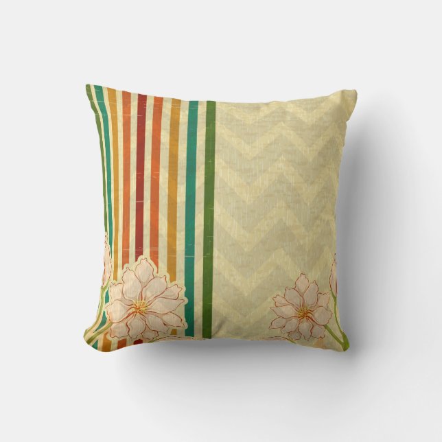 Niedliche beige Blume und bunte Streifen Kissen (Vorderseite)