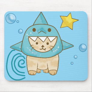 Niedliche Beige Katze in Haikostüm Aqua-Meer thema Mousepad