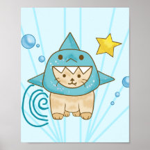 Niedliche Beige Katze in Haikostüm Aqua-Meer thema