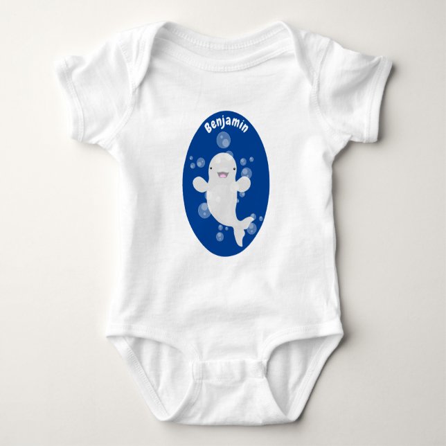 Niedliche Beluga-Wal-Blasen Cartoon-Abbildung Baby Strampler (Vorderseite)