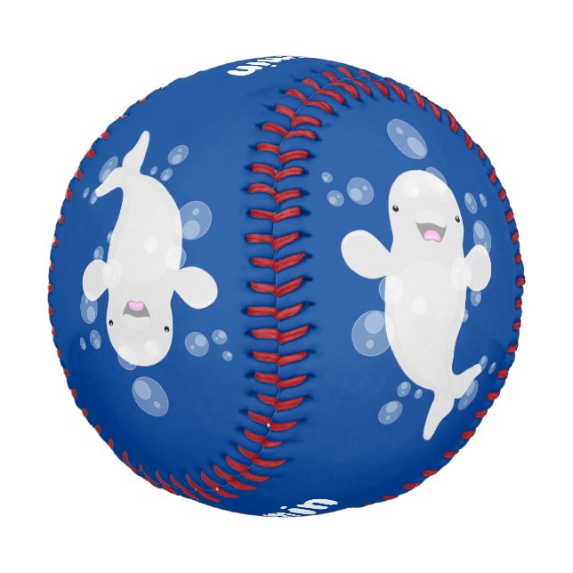 Niedliche Beluga-Wal-Blasen Cartoon-Abbildung Baseball (Schrägansicht)