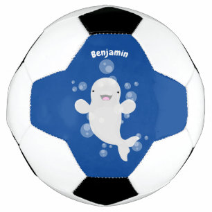 Niedliche Beluga-Wal-Blasen Cartoon-Abbildung Fußball