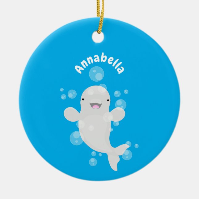 Niedliche Beluga-Wal-Blasen Cartoon-Abbildung Keramik Ornament (Vorne)