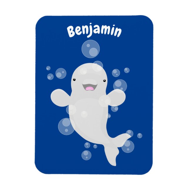 Niedliche Beluga-Wal-Blasen Cartoon-Abbildung Magnet (Vertikal)