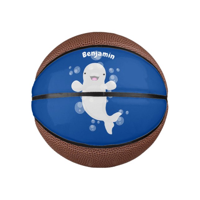 Niedliche Beluga-Wal-Blasen Cartoon-Abbildung Mini Basketball (Vorderseite)