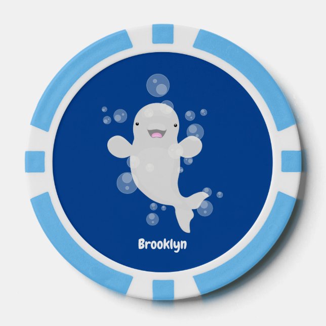 Niedliche Beluga-Wal-Blasen Cartoon-Abbildung Pokerchips (Vorderseite)