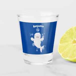 Niedliche Beluga-Wal-Blasen Cartoon-Abbildung Schnapsglas