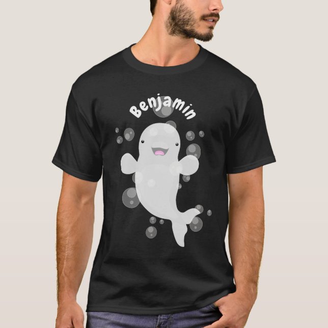 Niedliche Beluga-Wal-Blasen Cartoon-Abbildung T-Shirt (Vorderseite)