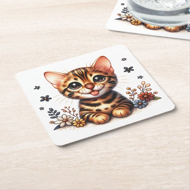 Niedliche Bengalische Katze Lover Kitten Kitty Mam Rechteckiger Pappuntersetzer (angewinkelt)