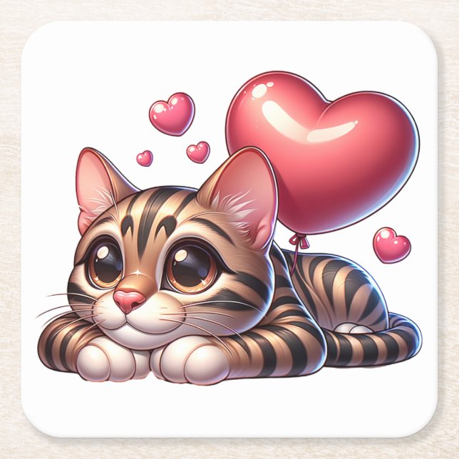 Niedliche Bengalische Katze Lover Red Heart Kitten Rechteckiger Pappuntersetzer (Vorderseite)
